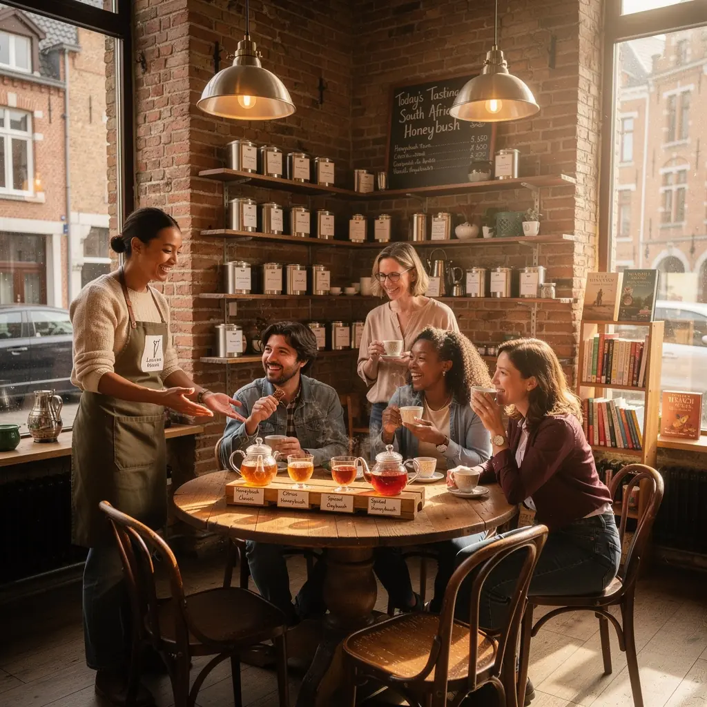 Moment convivial autour d'une tasse de honeybush, symbole de partage et de dГ©tente.